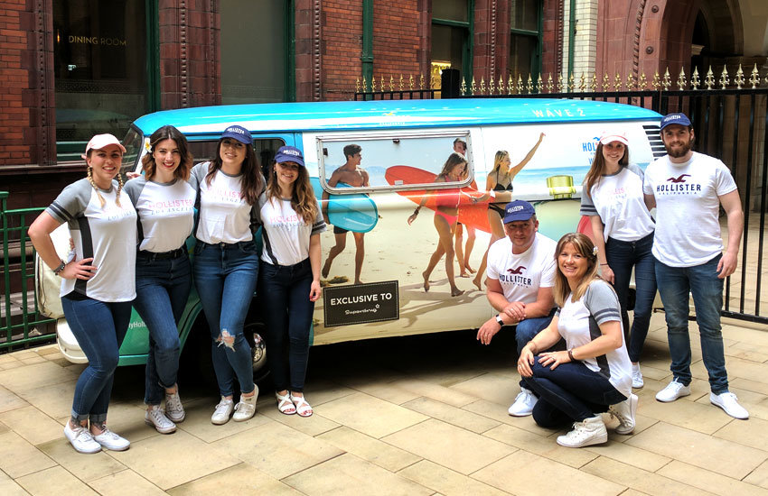 iMP provided a customised promo vehicle, product sampling bins and product sampling staff for Hollister Hollister promo vehicle hire & sampling bin hire