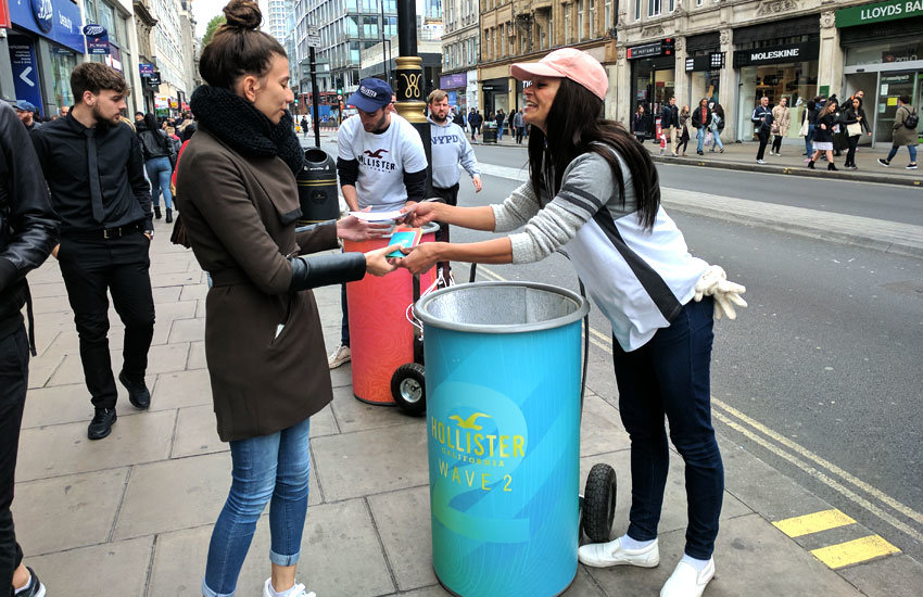 iMP provided a customised promo vehicle, product sampling bins and product sampling staff for Hollister Hollister promo vehicle hire & sampling bin hire