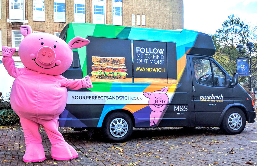 iMP provided a branded ice cream van/promo vehicle to promote M&S sandwiches M&S Ice cream van hire, promo vehicle hire