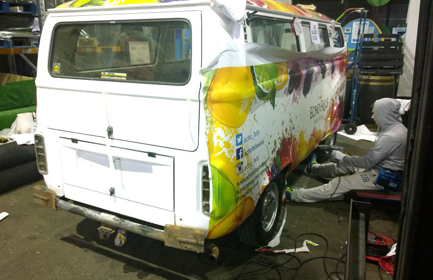 iMP provided a branded promo vehicle camper van & promo staff to promote Echo Falls Echo Falls Promo Camper Van - Promo Vehicle, Experiential Marketing & Promo Staff