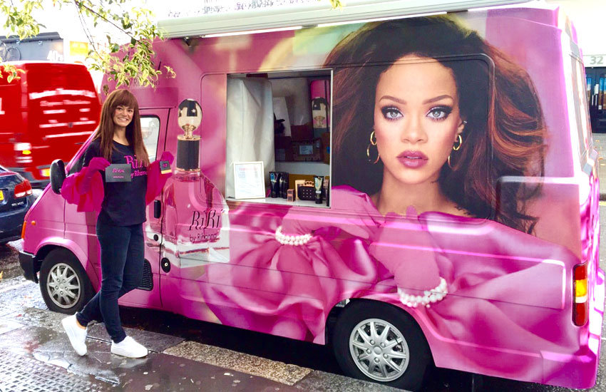iMP provided a branded promo vehicle & promo staff to promote Rihanna RiRi Rihanna RiRi - Promo Vehicle, Experiential Marketing & Promo Staff