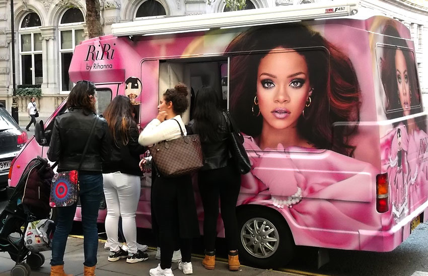 iMP provided a branded promo vehicle & promo staff to promote Rihanna RiRi Rihanna RiRi - Promo Vehicle, Experiential Marketing & Promo Staff