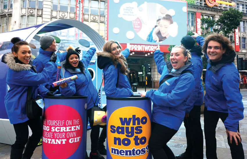 iMP provided product sampling bins and product sampling staff for Mentos in Manchester city centre Prod