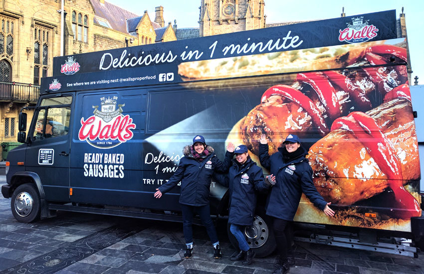 iMP designed, built and toured a branded product sampling vehicle to promote Wall's Ready Baked Sausages. Integrated sampling campaign roadshow for Wall's Sausages.