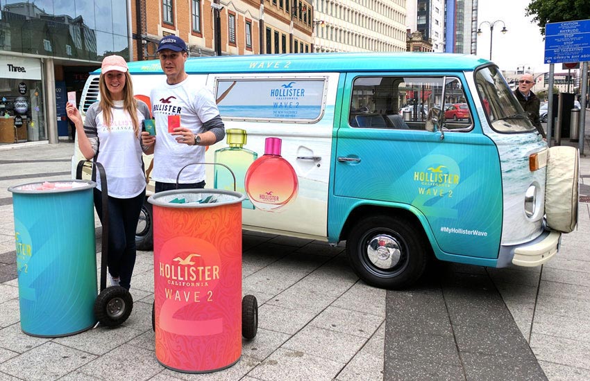 iMP created a branded VW Camper as a promotional sampling vehicle for Hollister City centre sampling experiential tour for Hollister