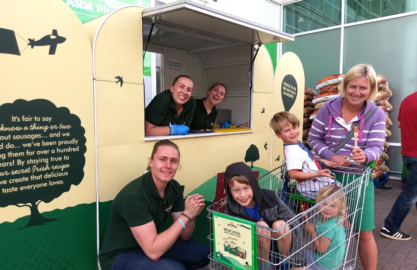 iMP designed and built a bespoke pop-up sampling pod for a Richmond Sausages supermarket product launch Supermarket car park sampling pop-up pod