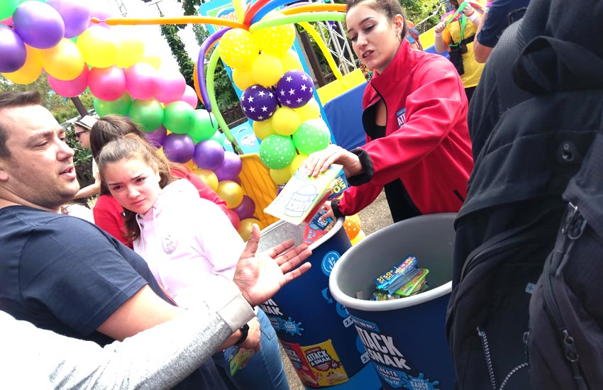 Attack-A-Snak product sampling campaign High volume fast-paced sampling at theme parks