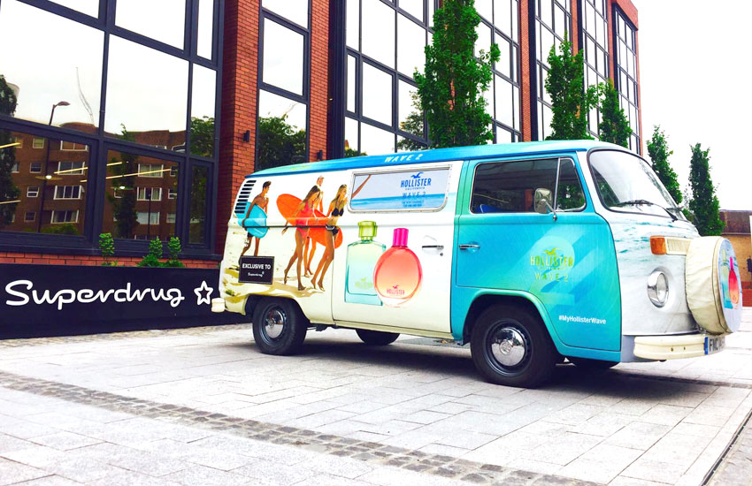 We branded our Camper van for a Hollister product sampling campaign Product sampling Camper van for Hollister