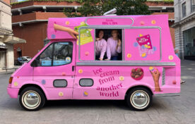 Promo staff serving from a Little Moons branded ice cream van at an experiential marketing event