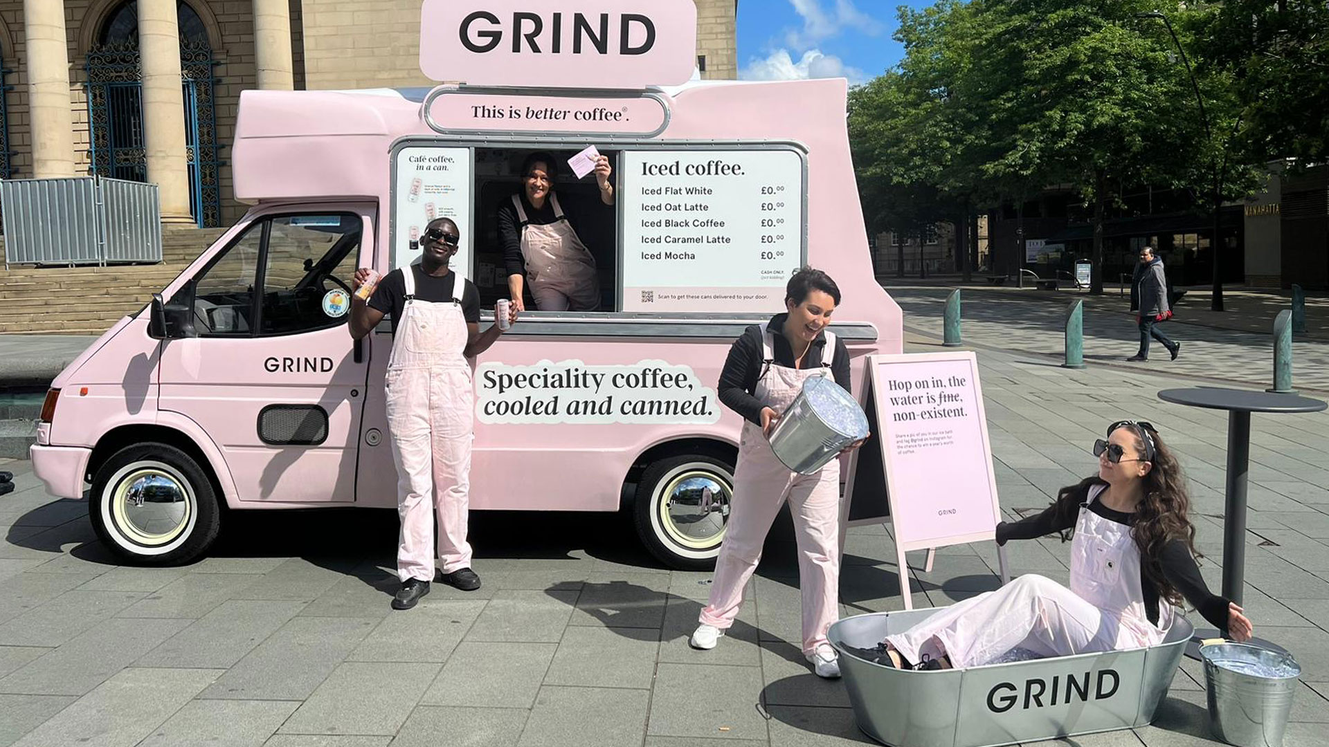 GRIND Coffee branded ice cream van with sampling staff