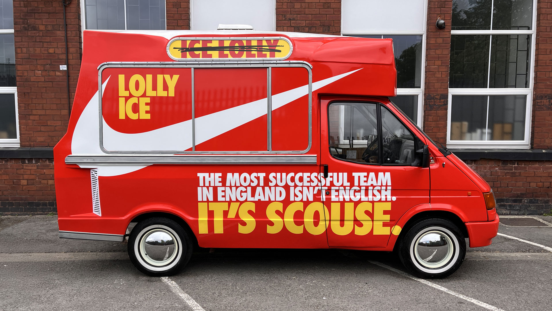 An ice cream van being used as a promotional sampling vehicle