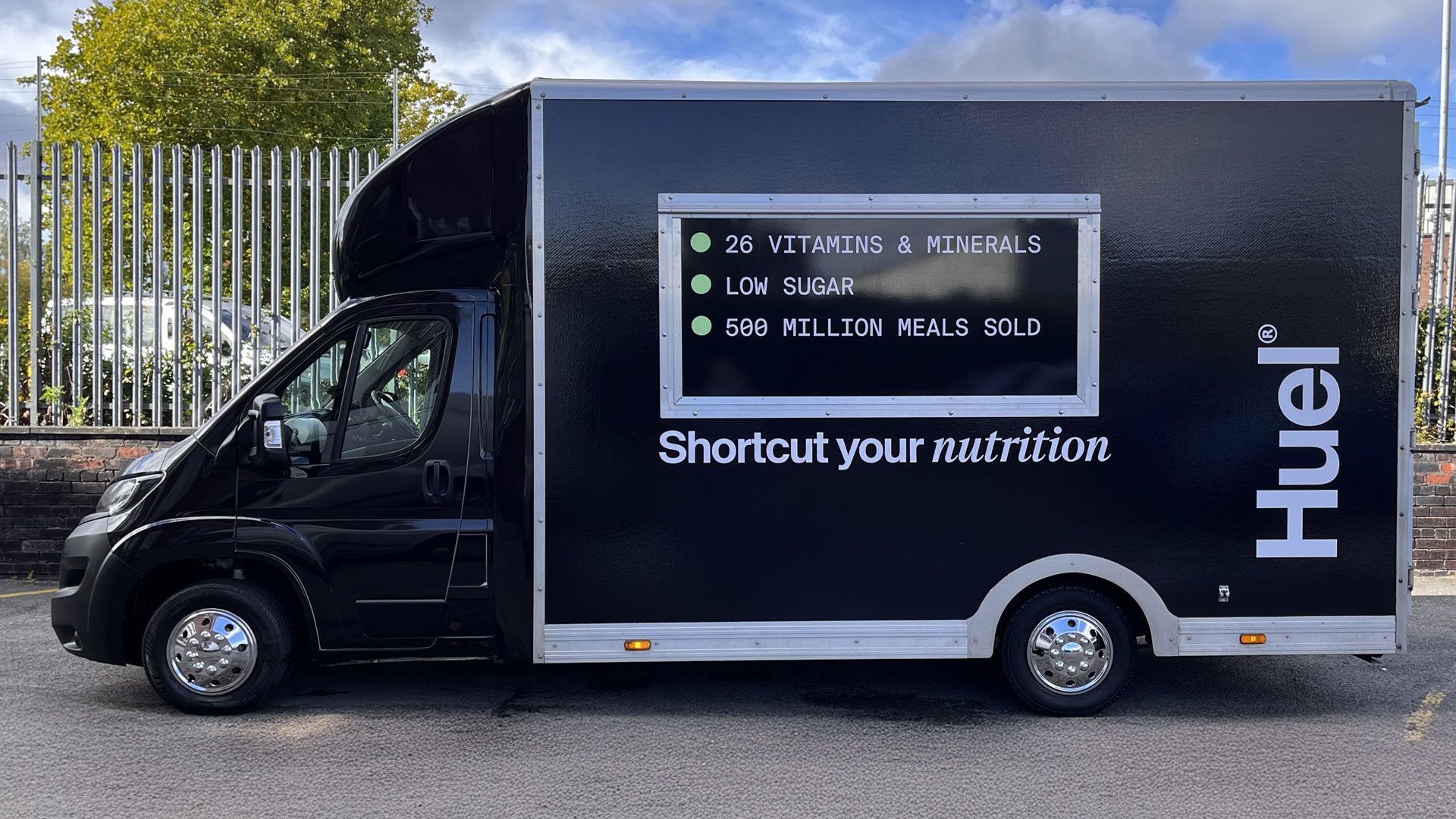 Huel student product sampling van on university campus