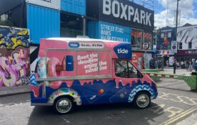 Pop up branded ice cream van for Tide Banking at Boxpark