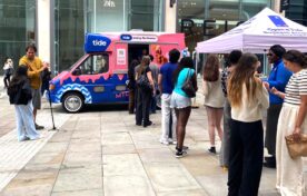 Branded sampling van promo vehicle deployed for a mobile pop-up experiential marketing tour