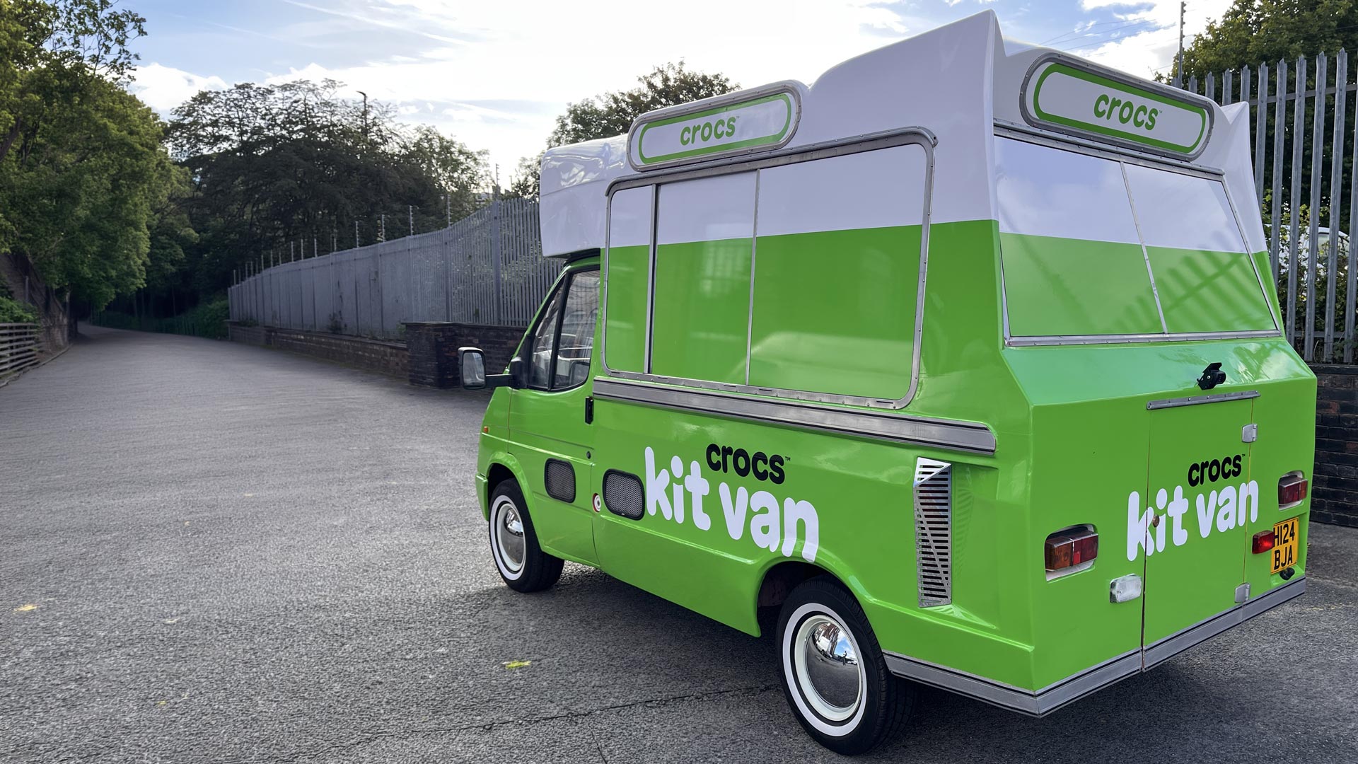 Vintage ice cream van wrapped in Crocs branding for nationwide experiential tour