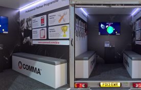 Internal experiential van fit out with seating and LED screen